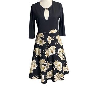 Rephyllis Women’s 1/2 Sleeve Keyhole Floral Midi Dress Black Neutral Size L